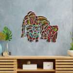 Elephants Mom And Two Babies Mandala Multilayer Art Piece